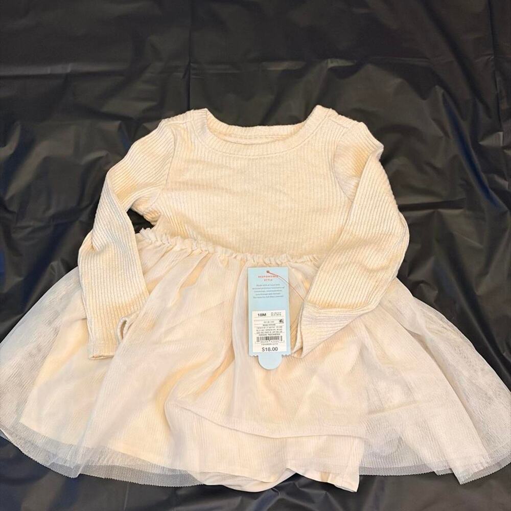Toddler Girls' Long Sleeve Sparkle Ribbed Tulle Dress